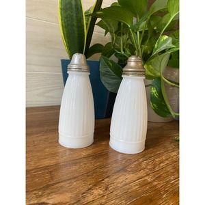 Pair of Vintage Milk Glass Salt and Pepper Shakers